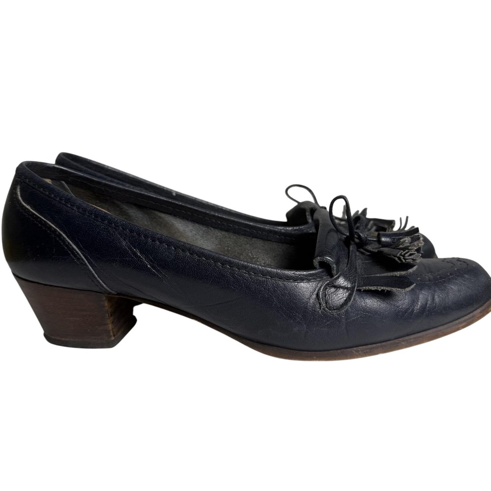 Vintage 80s Pappagallo Italy Leather‎ Loafer Shoes Navy Blue Womens Size 7.5 N